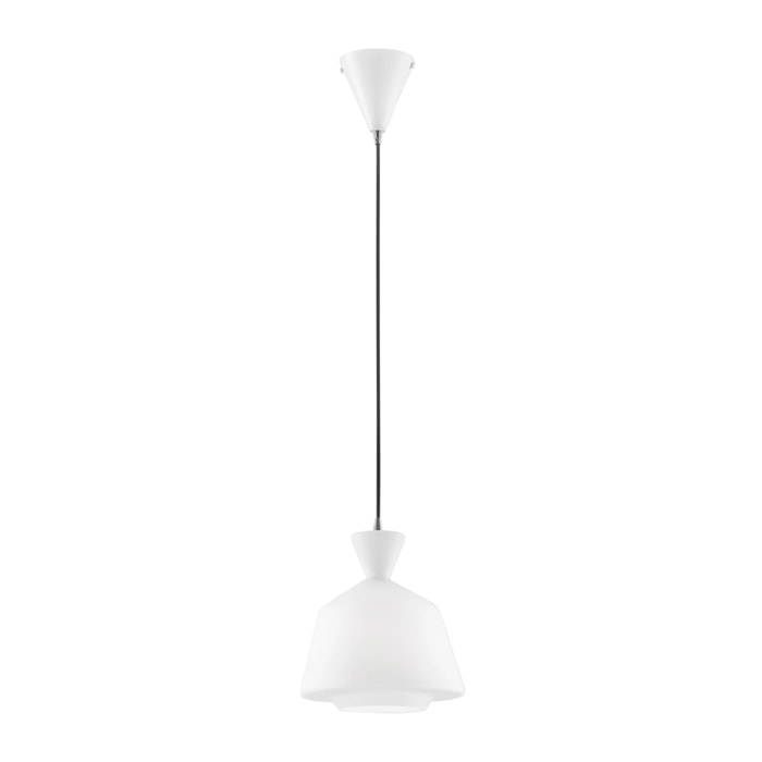 Lampadario a sospensione SUGAR bianco nero in vetro con cavo in tessuto nero 20x21,2 cm.. (1xE27)