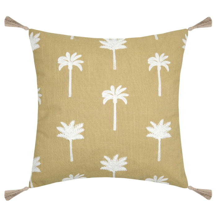 Coussin avec motifs palmier - Jaune moutarde