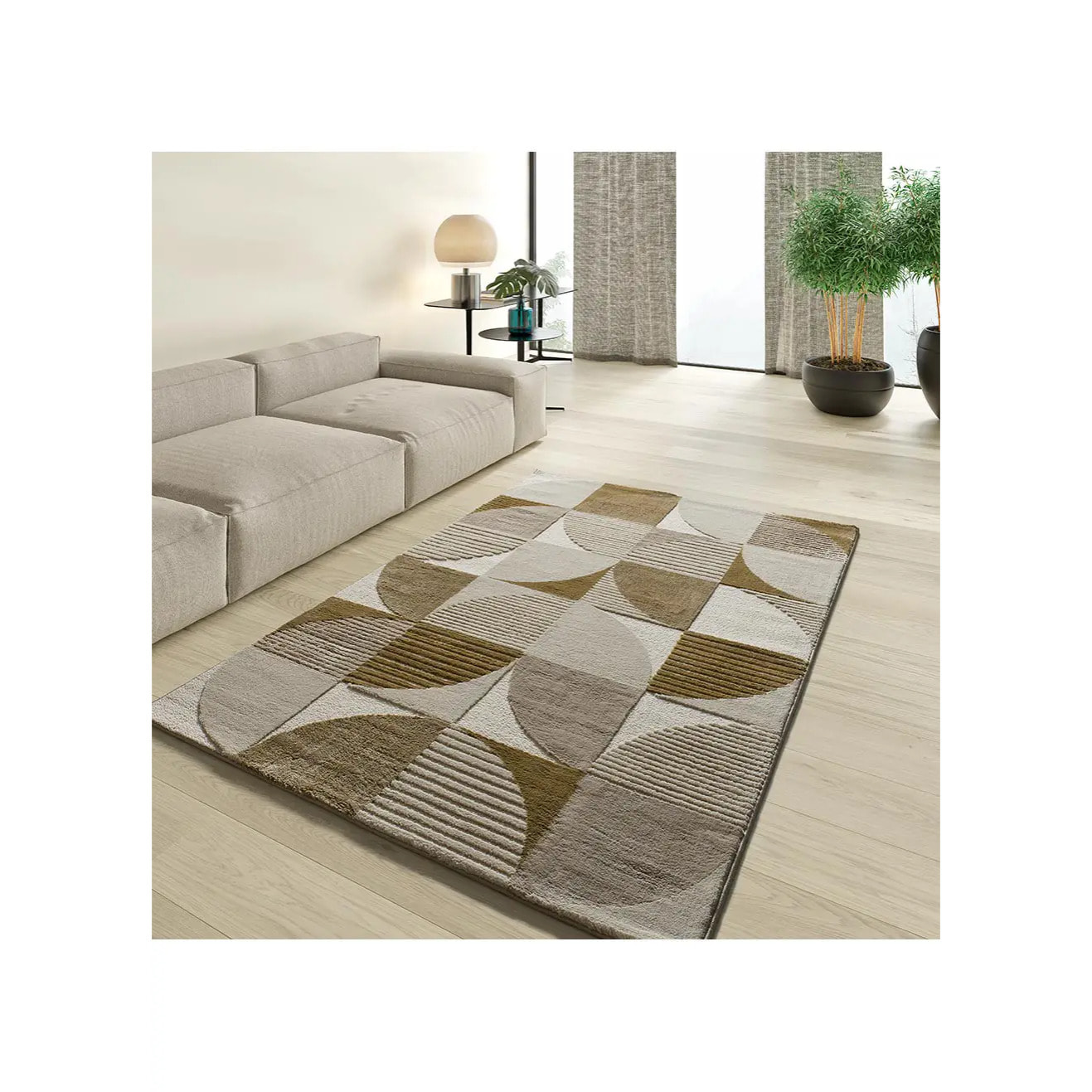 MELFI Alfombra geométrica con relieve en tonos cobrizos, varias medidas disponibles