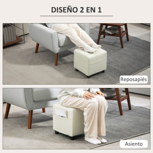 Reposapiés de Salón Taburete Bajo Tapizado en Lino Otomana Cuadrada con Bolsillo Lateral Tapa con Botones Acolchados y Marco de Madera para Sala de Estar Dormitorio