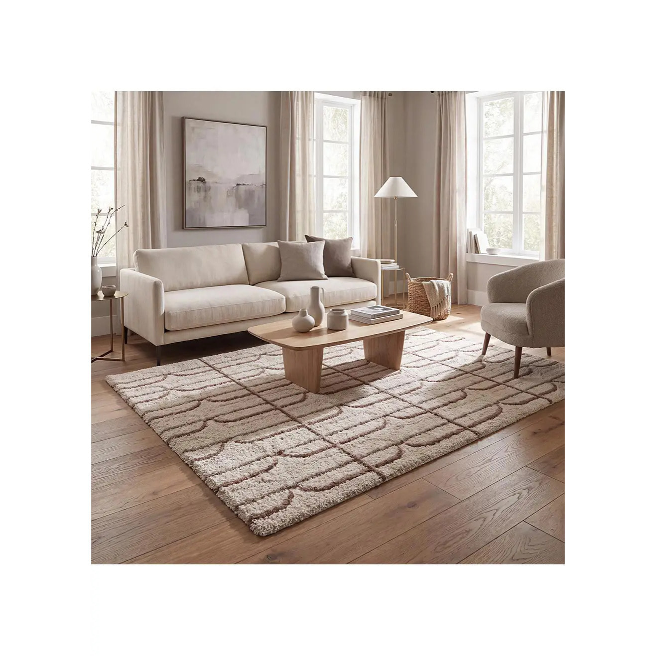 EMBER Alfombra infantil shaggy escandinava Crema y Rosa, varias medidas disponibles.