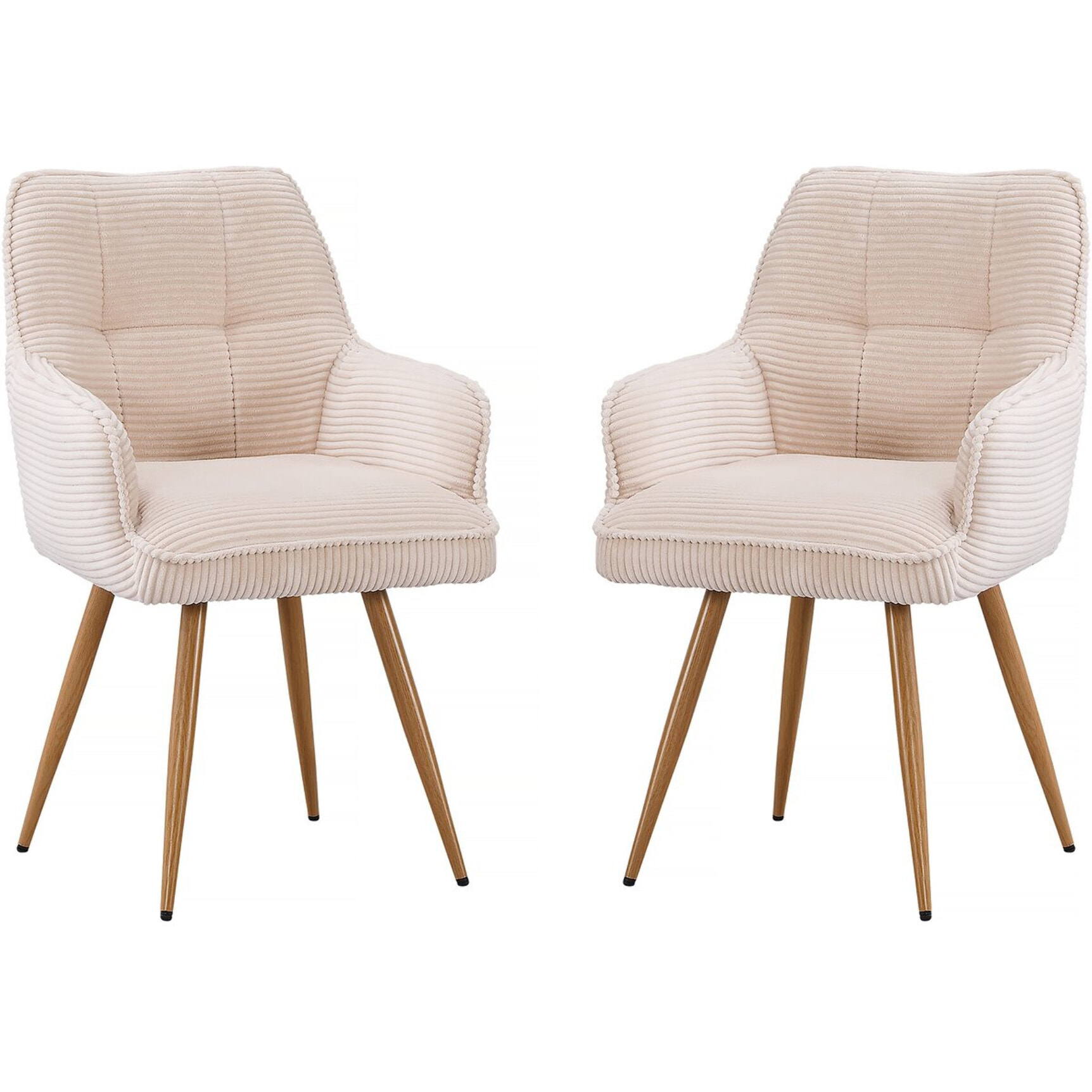 Lot de 2 chaises en velours côtelé  "Mayra" - 60 x 56 x 88 cm - Beige