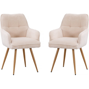 Lot de 2 chaises en velours côtelé  "Mayra" - 60 x 56 x 88 cm - Beige
