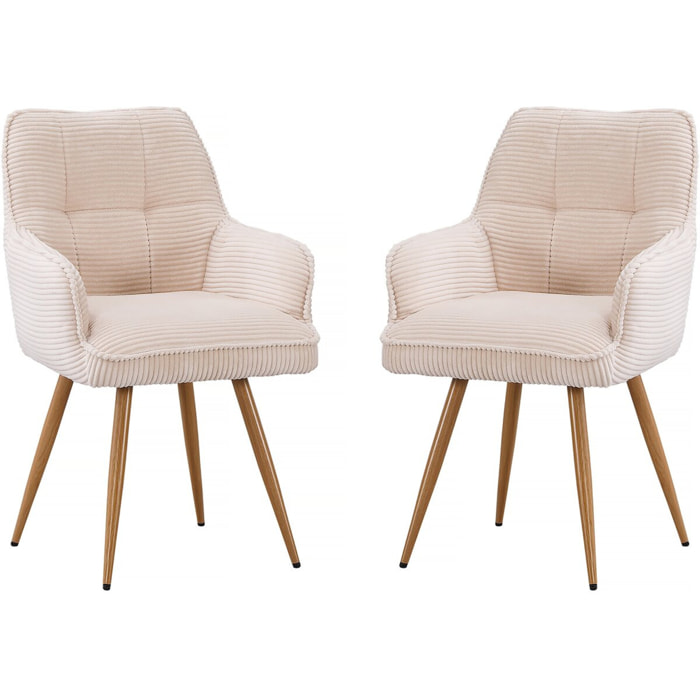 Lot de 2 chaises en velours côtelé  "Mayra" - 60 x 56 x 88 cm - Beige