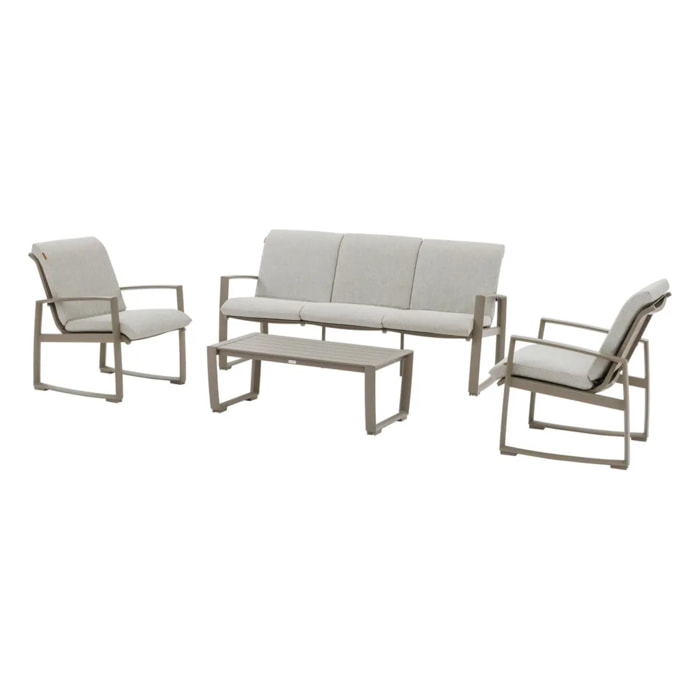 Salon de jardin "Boreane" Noisette & café 5 places en aluminium texaline et polyester