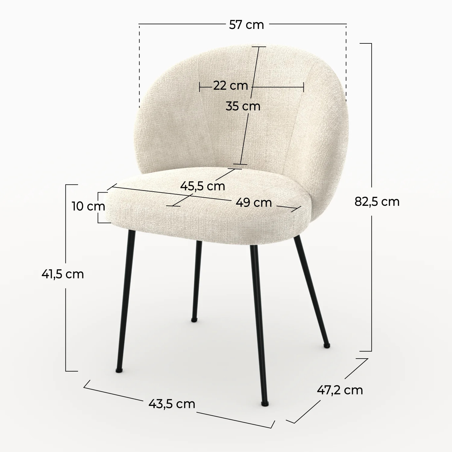 Chaise en velours chenillé écru et métal noir - Bloomy