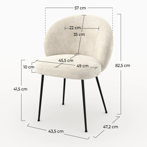 Chaise en velours chenillé écru et métal noir - Bloomy