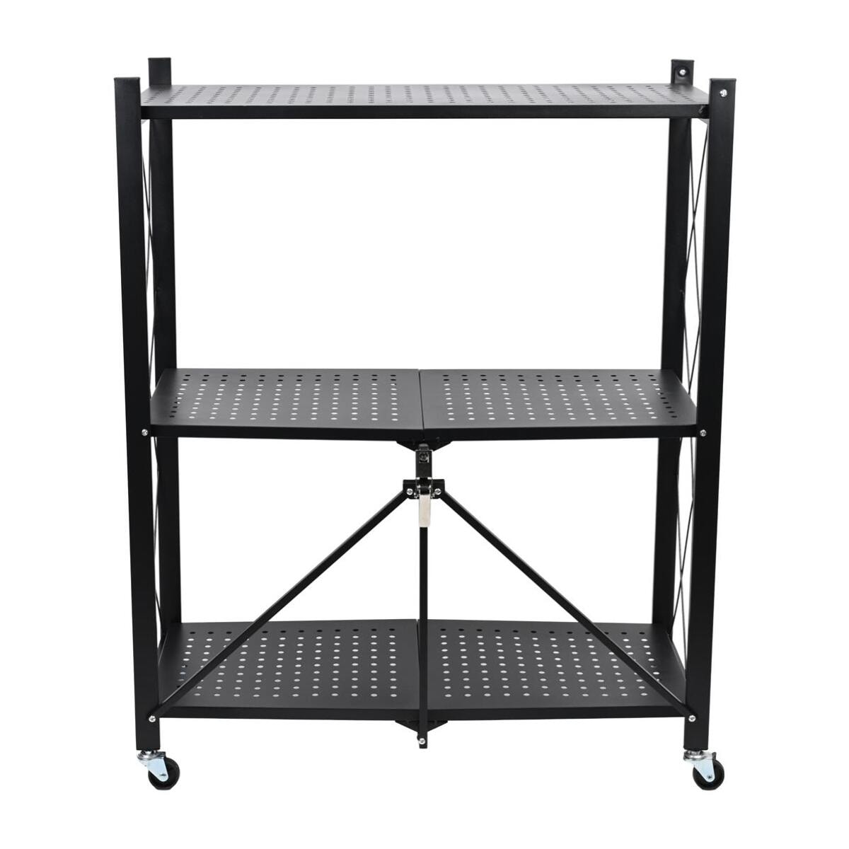 Estantería de Almacenamiento PLEGABLE de 3 Estantes con ruedas, SIN montaje - 71x34x89 cm color Negro