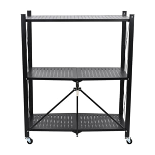 Estantería de Almacenamiento PLEGABLE de 3 Estantes con ruedas, SIN montaje - 71x34x89 cm color Negro