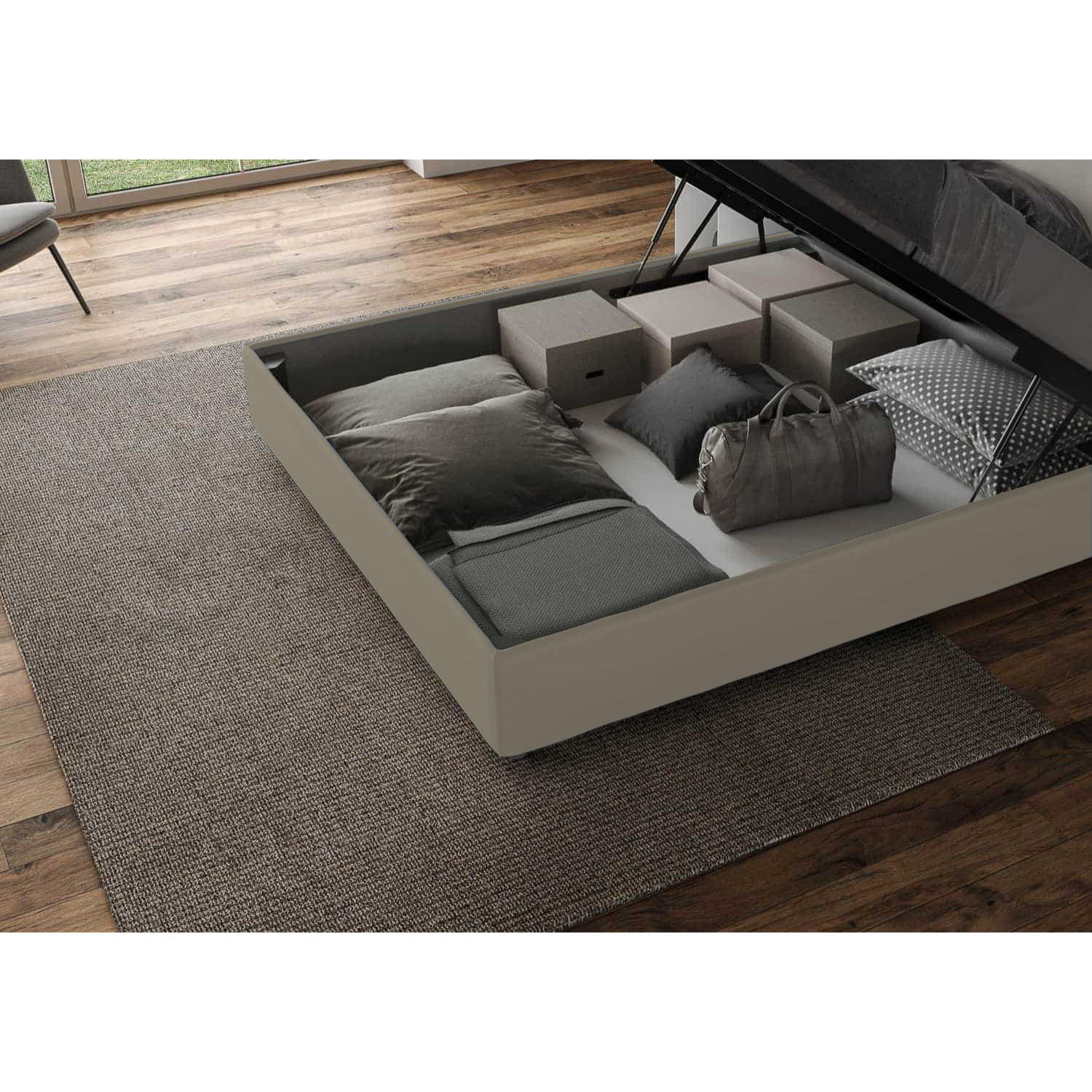 Lit king size coffre rembourré 180x190 similicuir cappuccino Annalisa