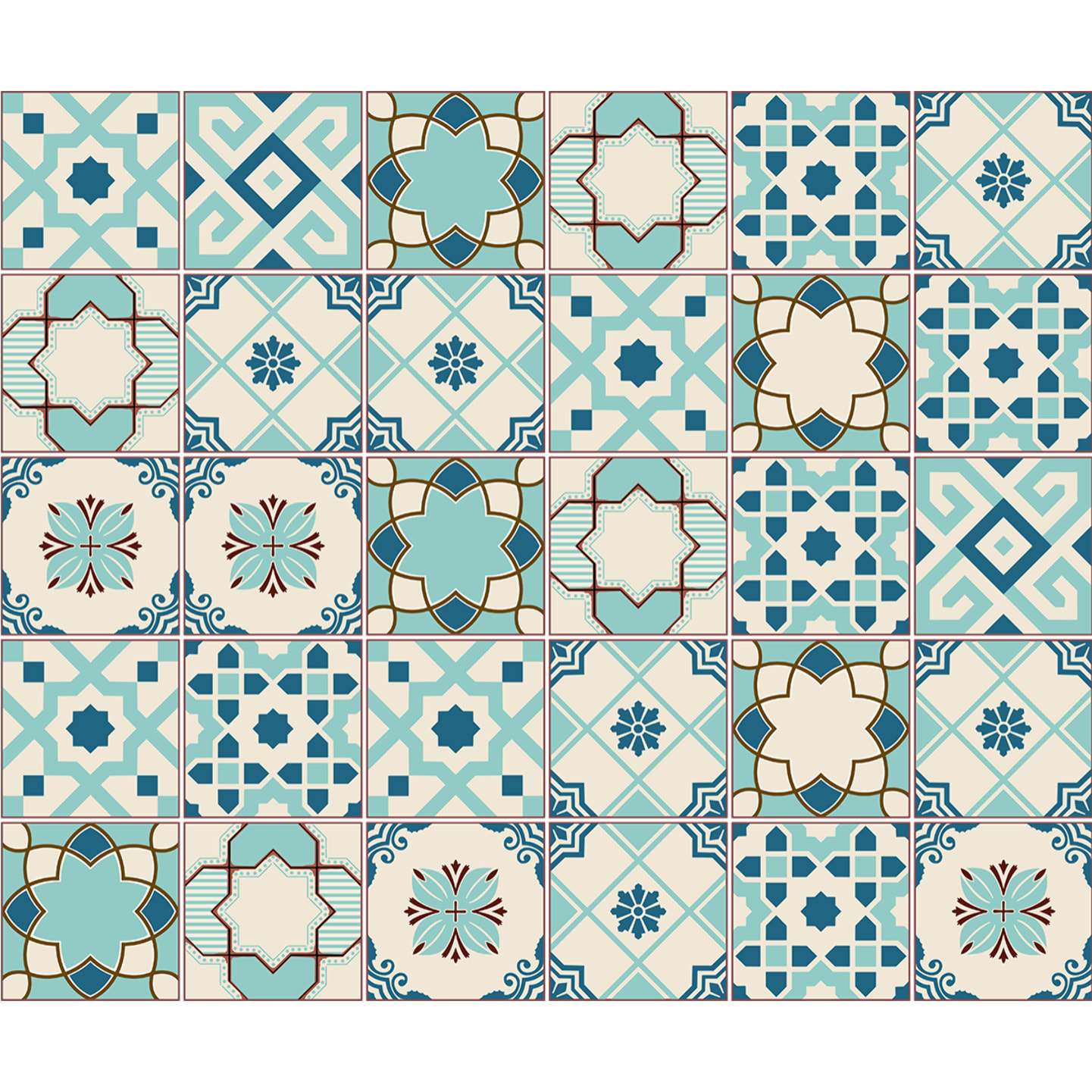 Stickers muraux - Sticker Mural Carrelage adhésif Cuisine Salle de Bain - 30 STICKERS CARREAUX DE CIMENT AZULEJOS FRANZY