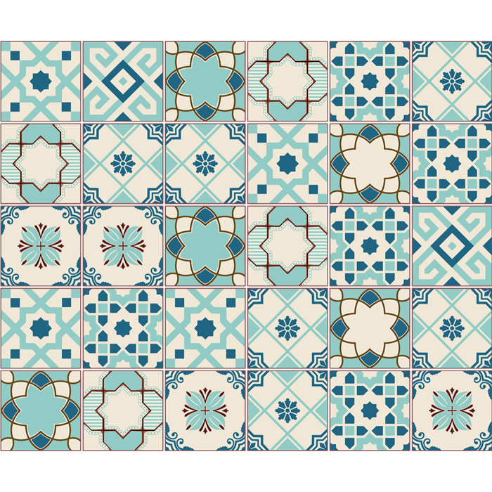 Stickers muraux - Sticker Mural Carrelage adhésif Cuisine Salle de Bain - 30 STICKERS CARREAUX DE CIMENT AZULEJOS FRANZY