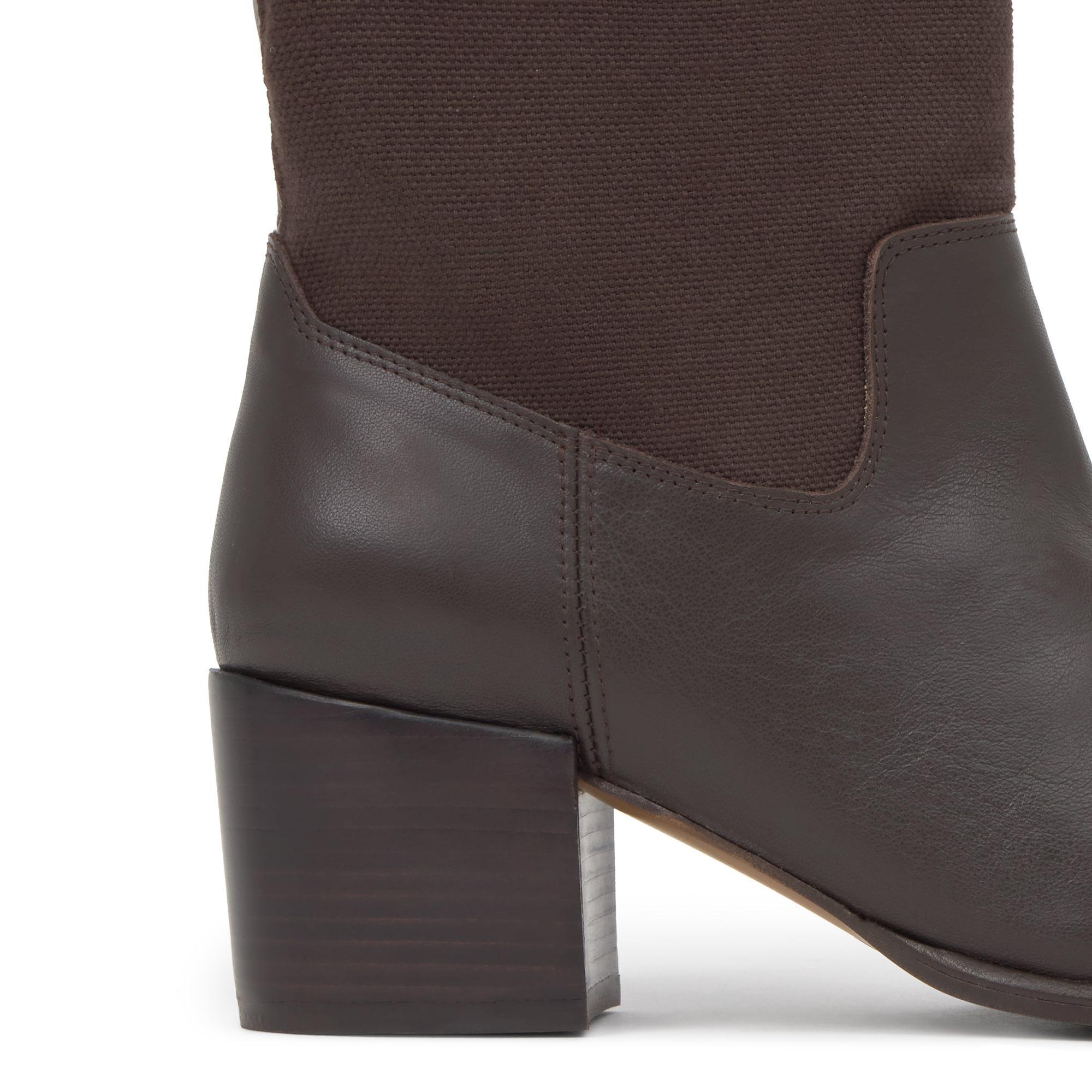 Botín de tacón Nona en cuero y lona sin cierre