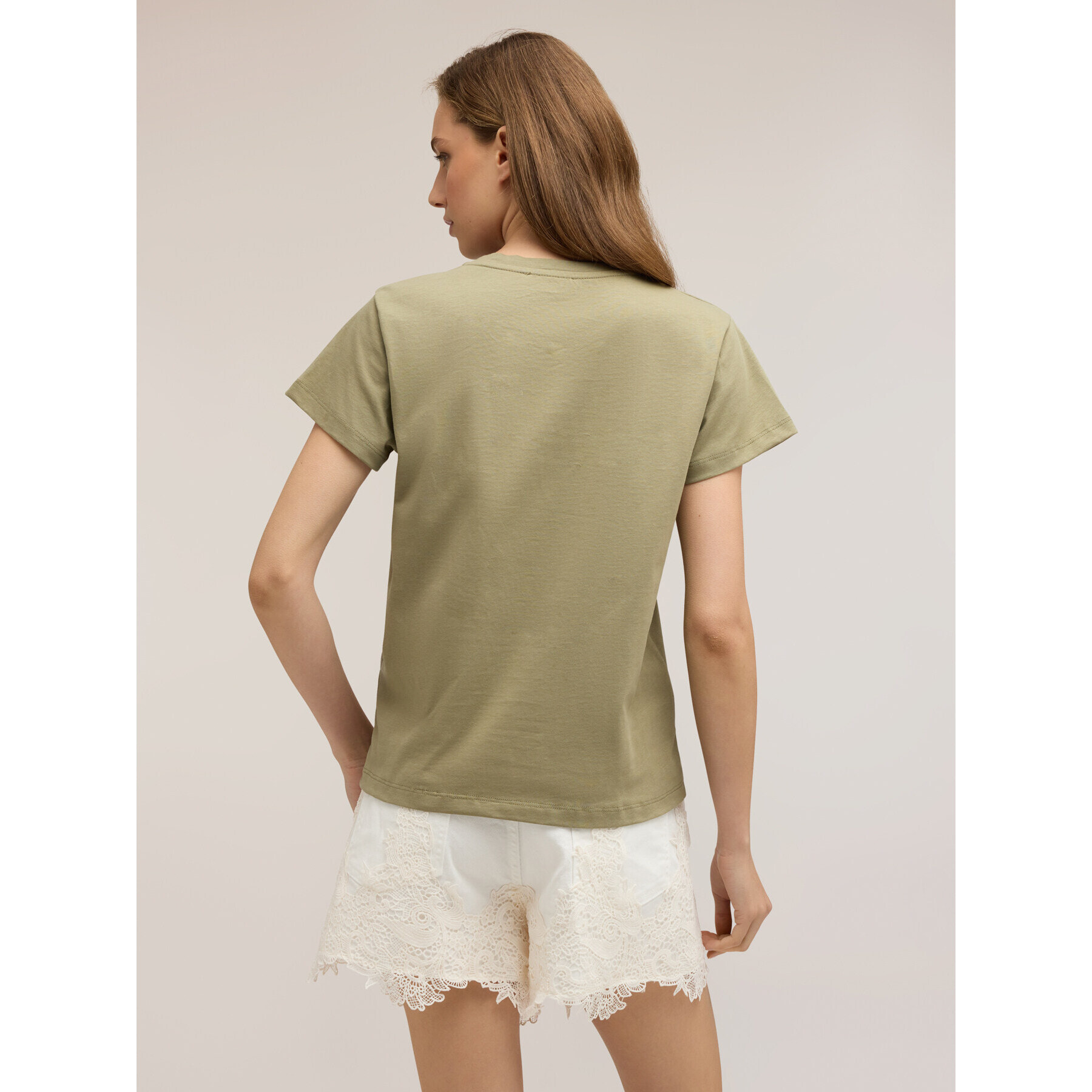 Motivi - T-shirt in jersey con scritta ricamata - Verde militare