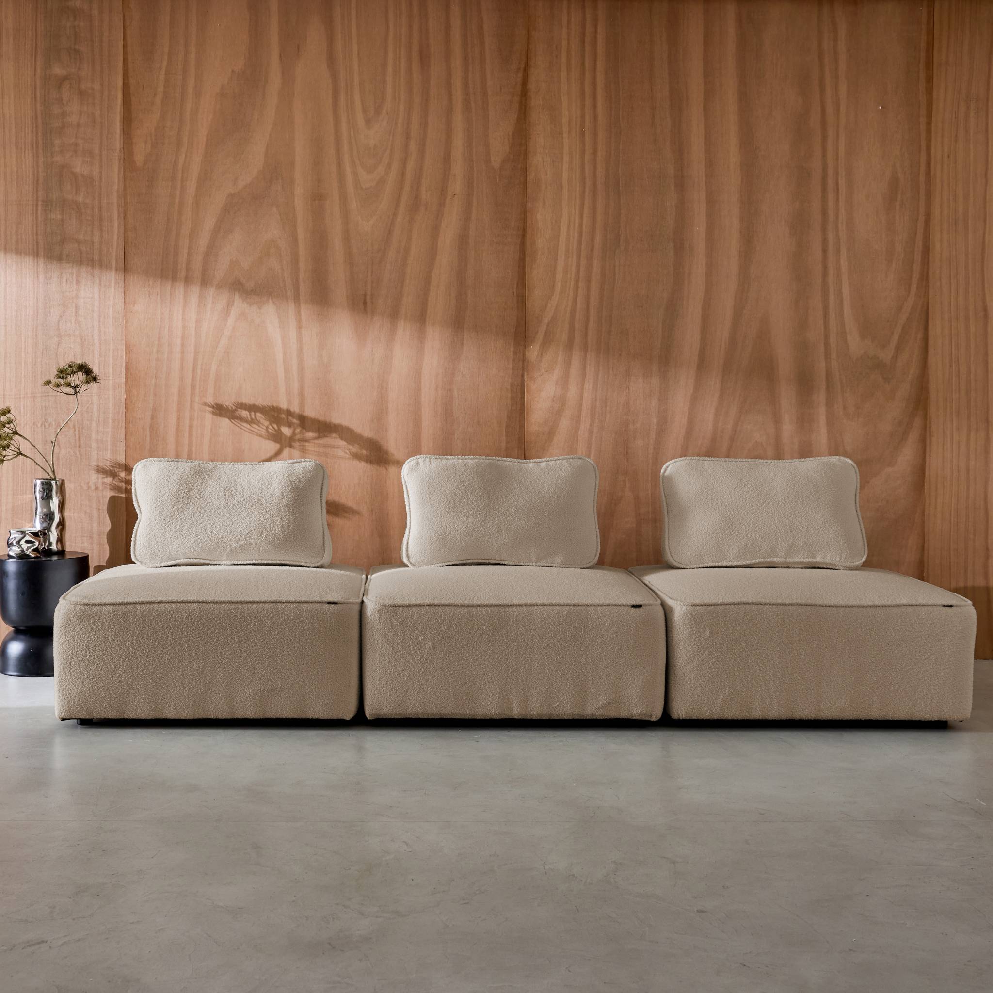 Lot de 3 chauffeuses pour canapé modulable tissu bouclette beige 1 place Bao. L 90 x P 90 x H 74cm