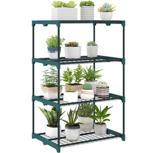 Soporte para Plantas de 4 Niveles, Estantería para Plantas de Acero, Estantes de Rejilla, Soporte para Macetas, Interior y Exterior, 67x49x105 cm, Verde Oscuro