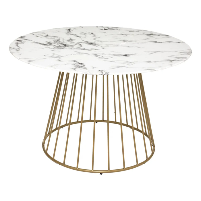 Table à manger "Rayo" blanc effet marbre doré D120cm