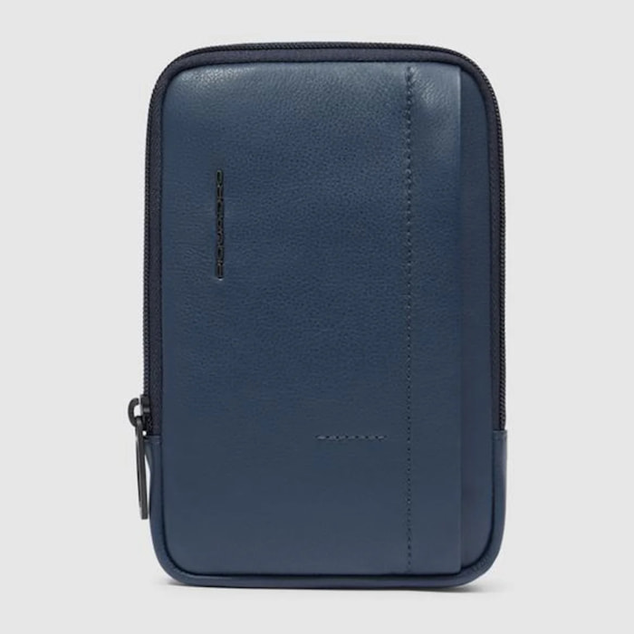 Piquadro Porta telefono da collo in pelle con porta carte di credito, schermato con protezione RFID