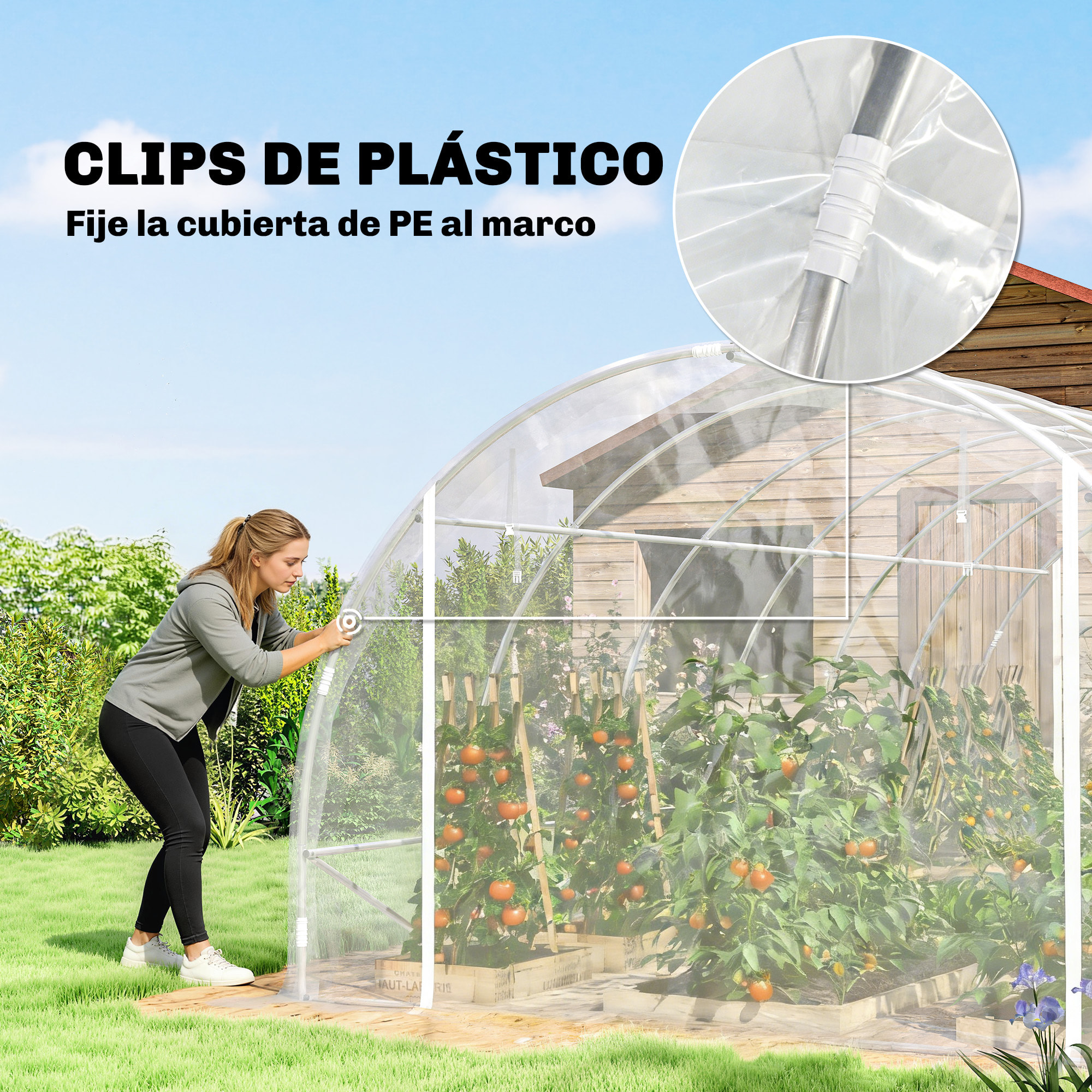 Invernadero de Exterior 6x3x2 m, Invernadero de Túnel con 2 Puertas Enrollables, Marco de Acero Galvanizado y Cubierta de PE 150g/m², Anti-UV, Impermeable, para Cultivos, Transparente