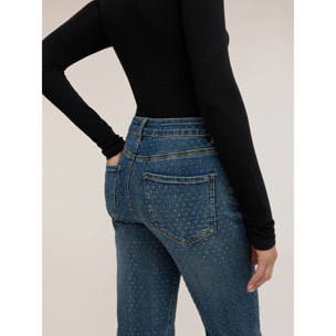 Motivi - Jeans wide fit con micro-strass all over - Blu
