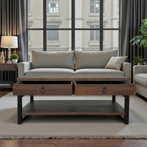 Table basse bois brun recyclé double plateau 2 tiroirs SAMOA