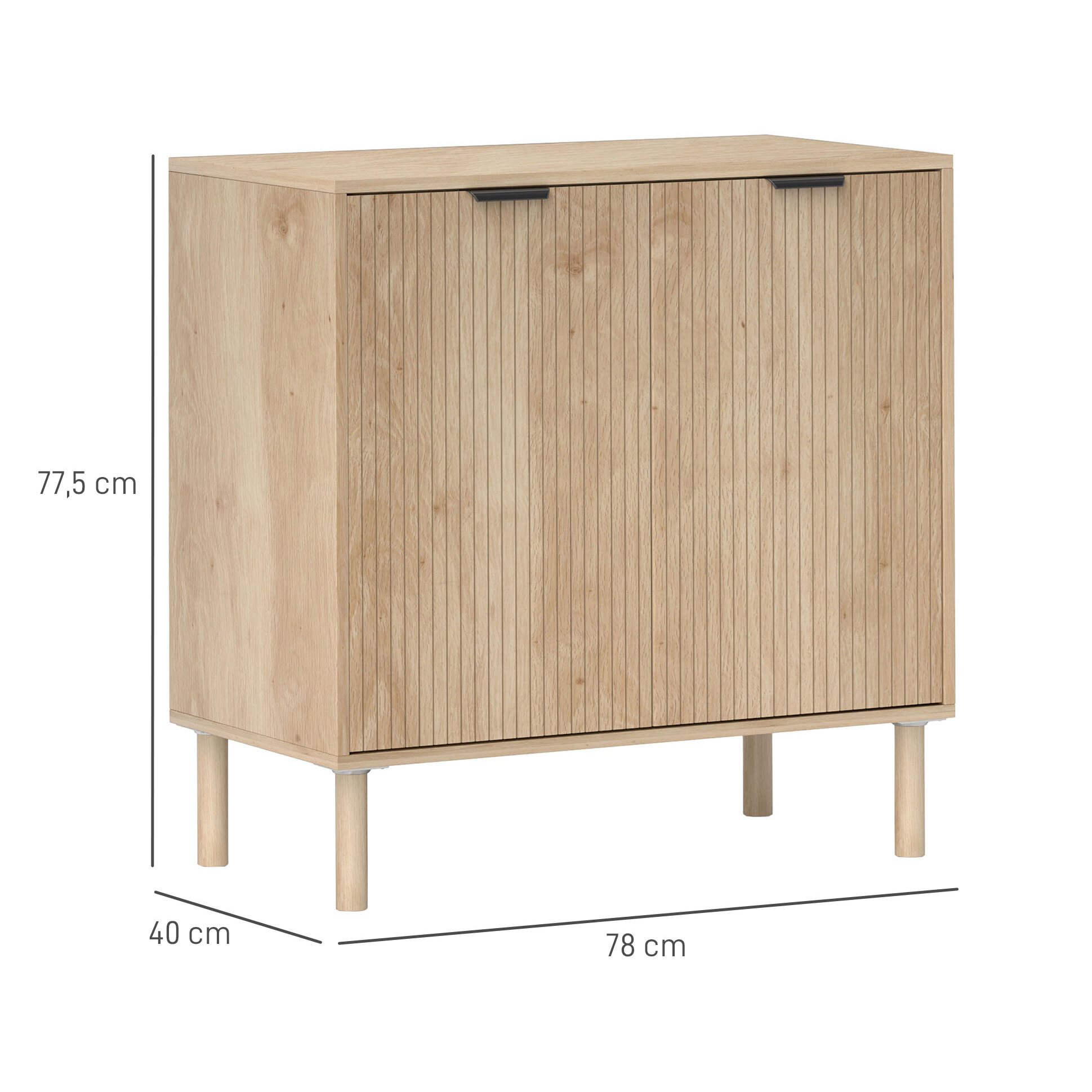 Aparador de Salón Aparador con Estante Ajustable 2 Puertas Sistema Anti-vuelco y Patas de Madera de Pino para Comedor Pasillo 78x40x77,5 cm Roble
