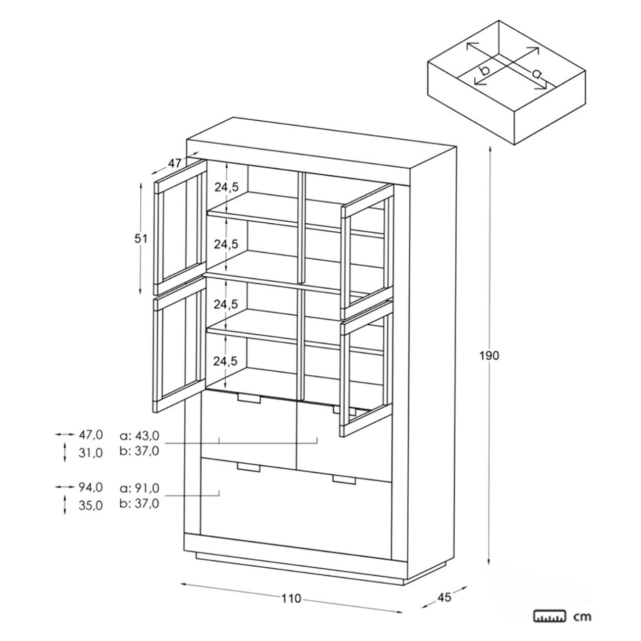 Vitrine Sisal -bois massif et panneau de mdf-couleur laqué blanc mat 110 x 190 x 45 cm