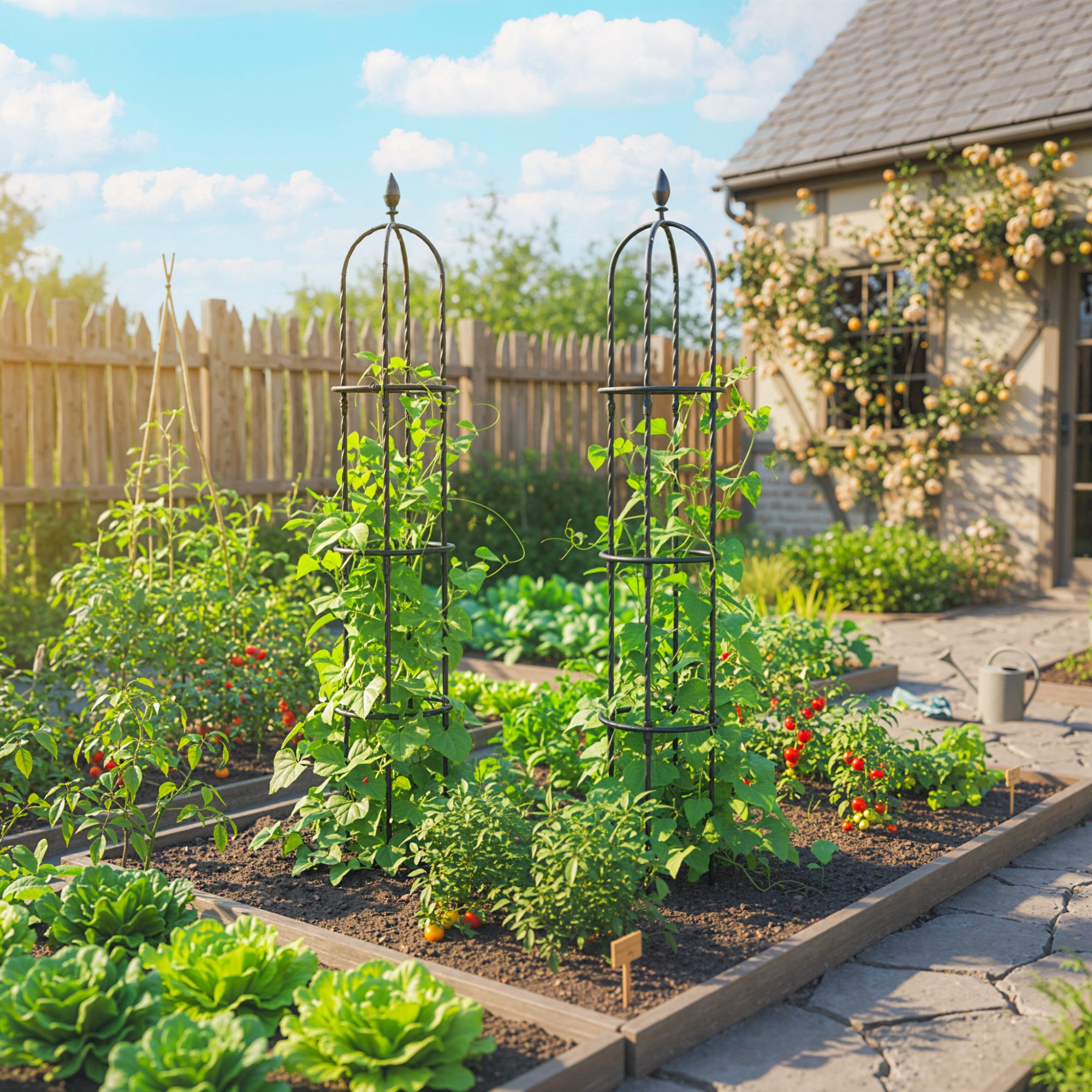 Juego de 2 Obeliscos de Jardín de Acero, 1,74 m, Enrejados para Plantas Trepadoras, Rosas, Frutas, Verduras, Soportes Decorativos para Exterior, Patio, Terraza, Negro
