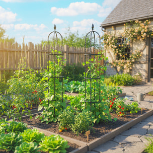 Juego de 2 Obeliscos de Jardín de Acero, 1,74 m, Enrejados para Plantas Trepadoras, Rosas, Frutas, Verduras, Soportes Decorativos para Exterior, Patio, Terraza, Negro