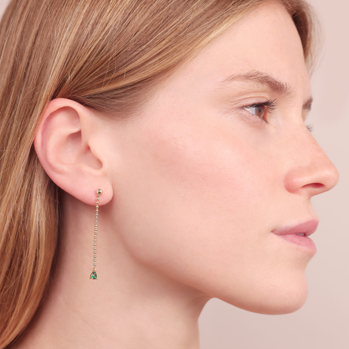 Orecchini Pendenti a Filo con Microbead Lucide e Cubic Zirconia a Goccia Verdi
