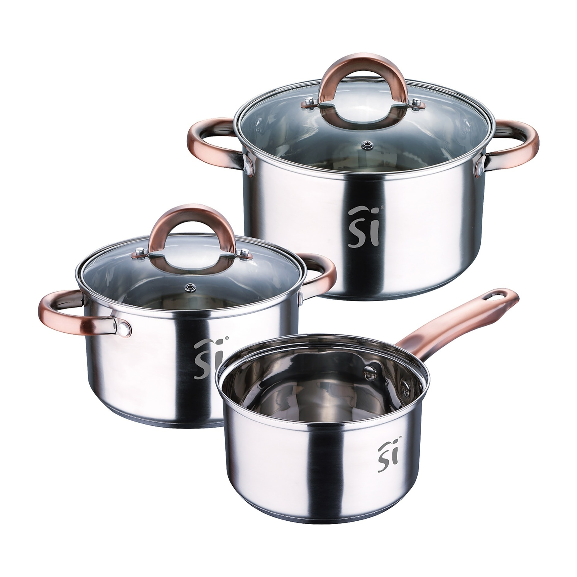 Set batería 5pc acero inox + 2 ollas a presión con tapa + set 5pc sartenes (con tapas) ø20ø24ø28 para inducción san ignacio