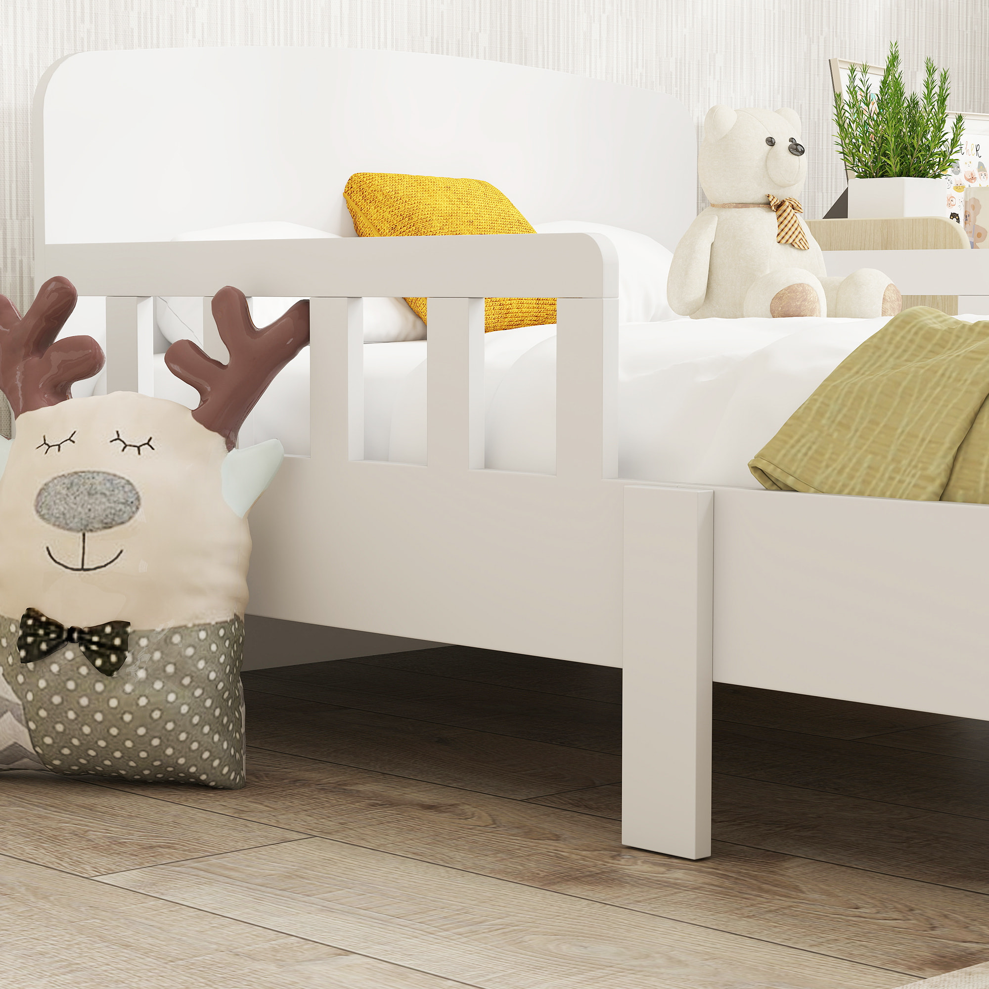 Cama Infantil 70x140 cm, Cama para Niños con Barrera Anticaídas y Somier, para Niños y Niñas de 3-8 Años, Blanco