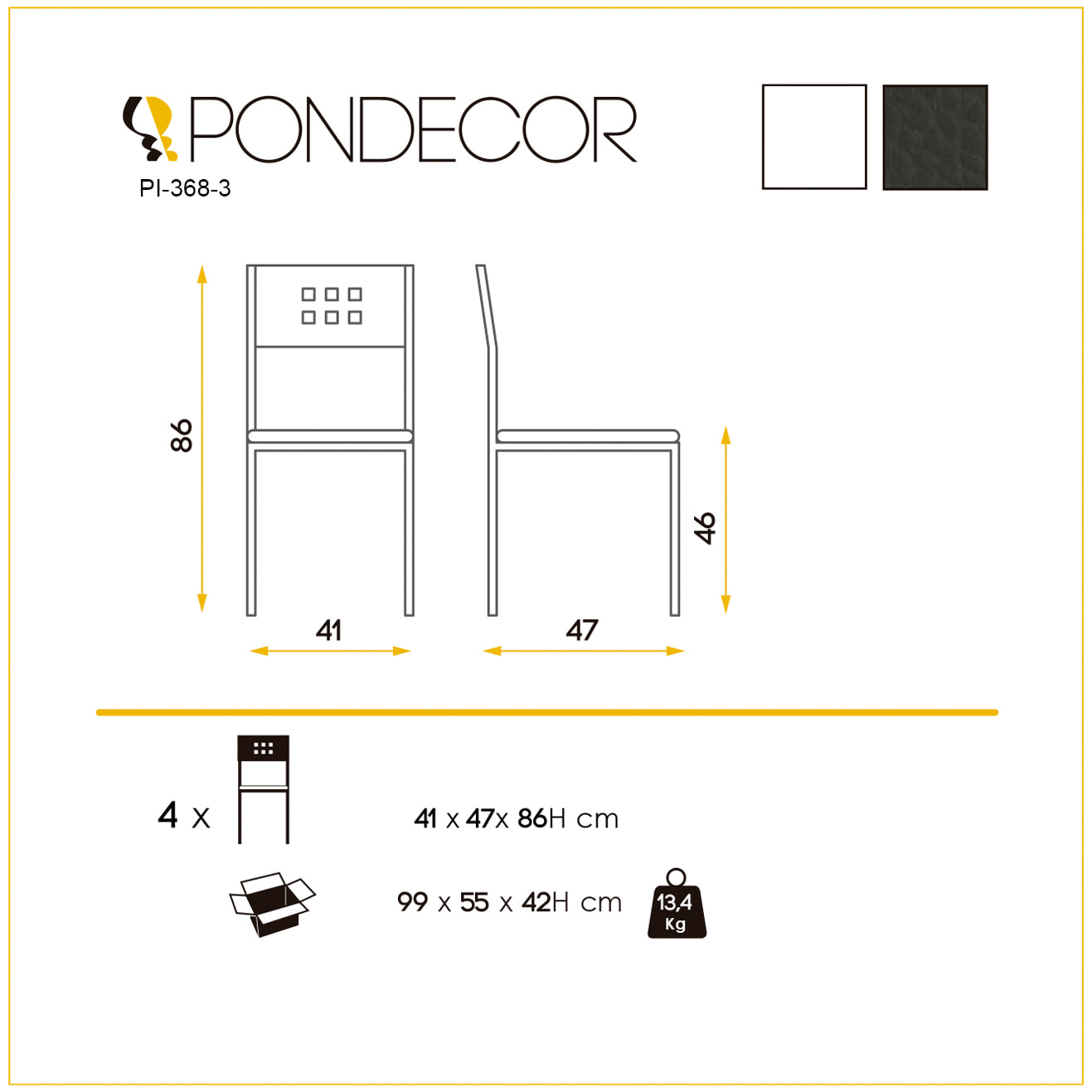 Set de 4 sillas – Polipiel lisa con diseño minimalista