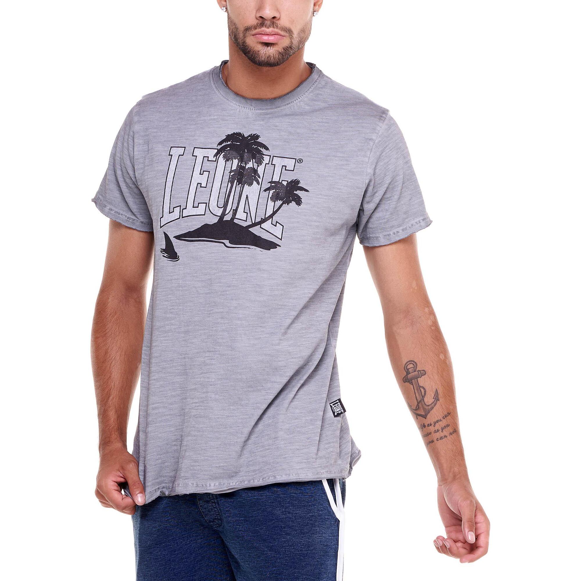 Camiseta hombre efecto desteñido palmera playa