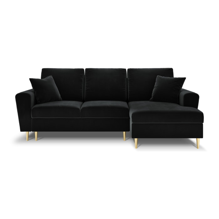 Canapé d'angle droit convertible avec coffre de rangement "Kyoto" 4 places en velours noir