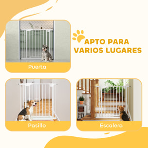Barrera de Seguridad para Niños y Perros, Extensible 76-89 cm, Puerta para Perros, Bloqueo Doble, Cierre Automático, Apertura Dos Sentidos, Montaje a Presión, Extensión 7 cm, Blanco