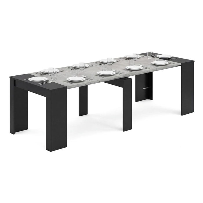 Mesa consola extensible en negro mate y gris cemento 50-235x90 cm Denis Negro Mate - Gris Cemento