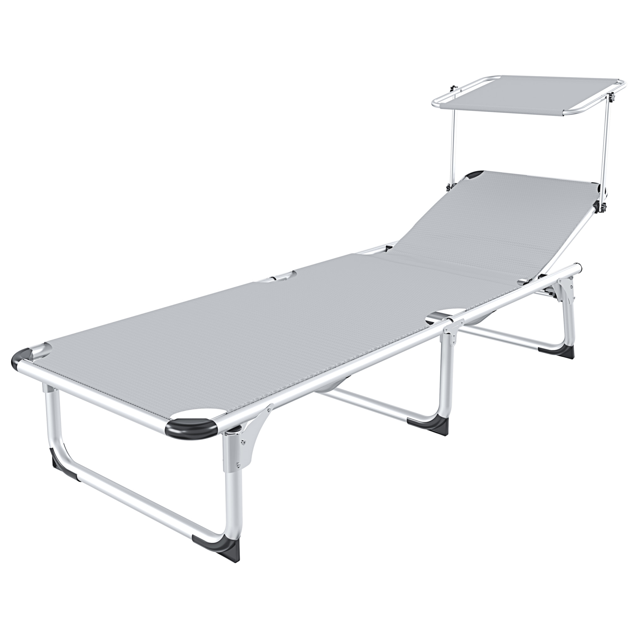 Coppia Di Lettini Pieghevoli Prendisole Tettuccio Parasole Schienale Regolabile In Alluminio Sdraio Spiaggia Mare Giardino Piscina 187x59x29 Cm Grigio