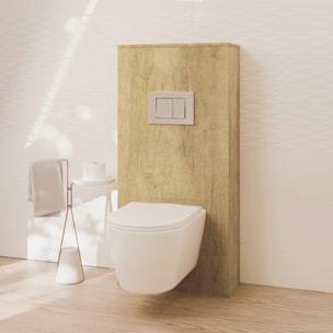 Pack Wc Suspendu + Châssis + Boîtier de Support Nature | Toilette Blanc Mat | Bouton Chrome | Réservoir Encastré | Couvercle Amorti | Alday