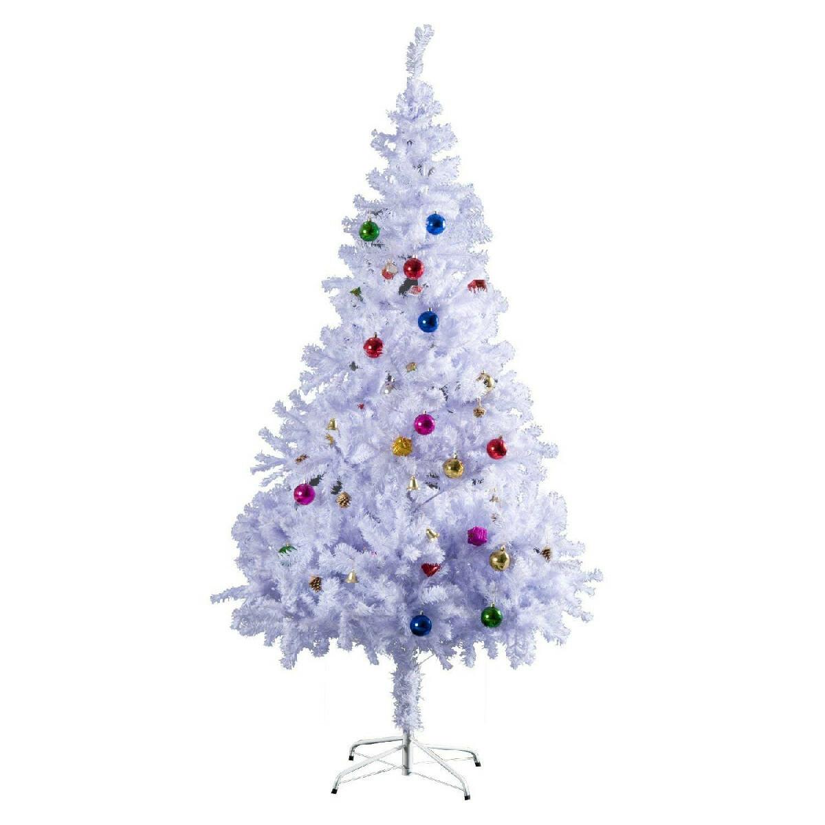 Sapin arbre de Noël artificiel blanc 150 cm 680 branches avec nombreux accessoires variés