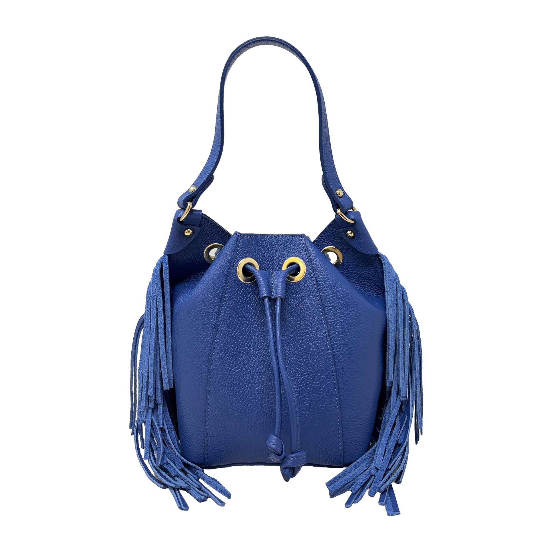 Borsa a Mano Secchiello da Donna in Pelle Dollaro con Frange