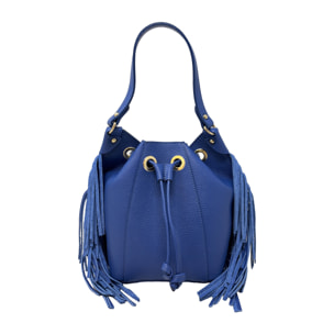 Borsa a Mano Secchiello da Donna in Pelle Dollaro con Frange