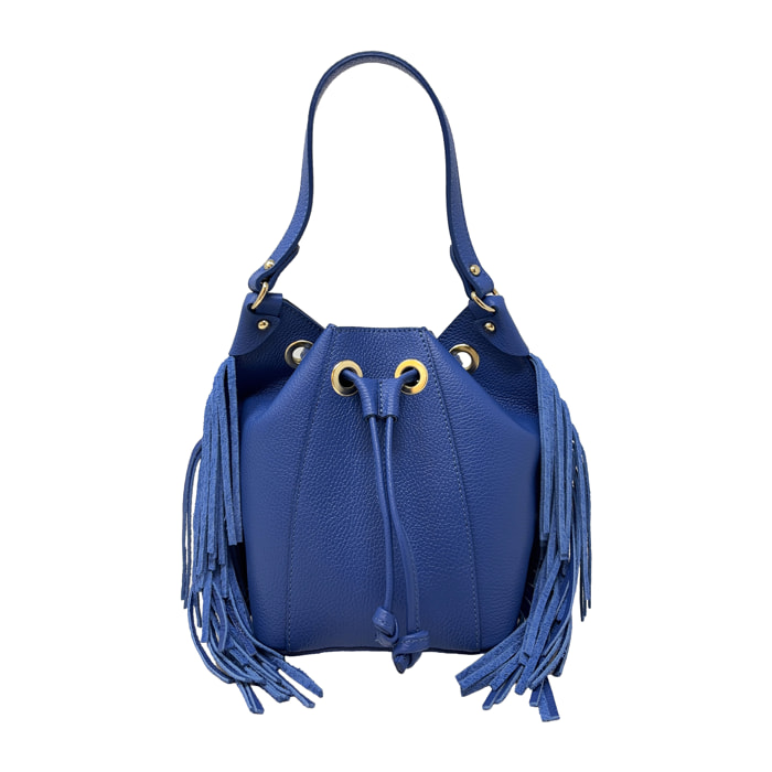 Borsa a Mano Secchiello da Donna in Pelle Dollaro con Frange