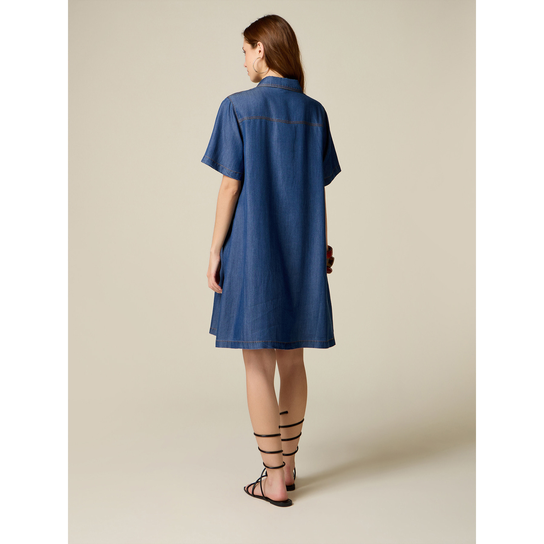 Oltre - Vestido corto en tencel efecto denim - Azul