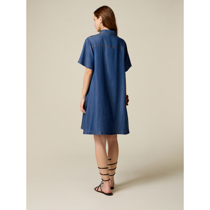 Oltre - Vestido corto en tencel efecto denim - Azul