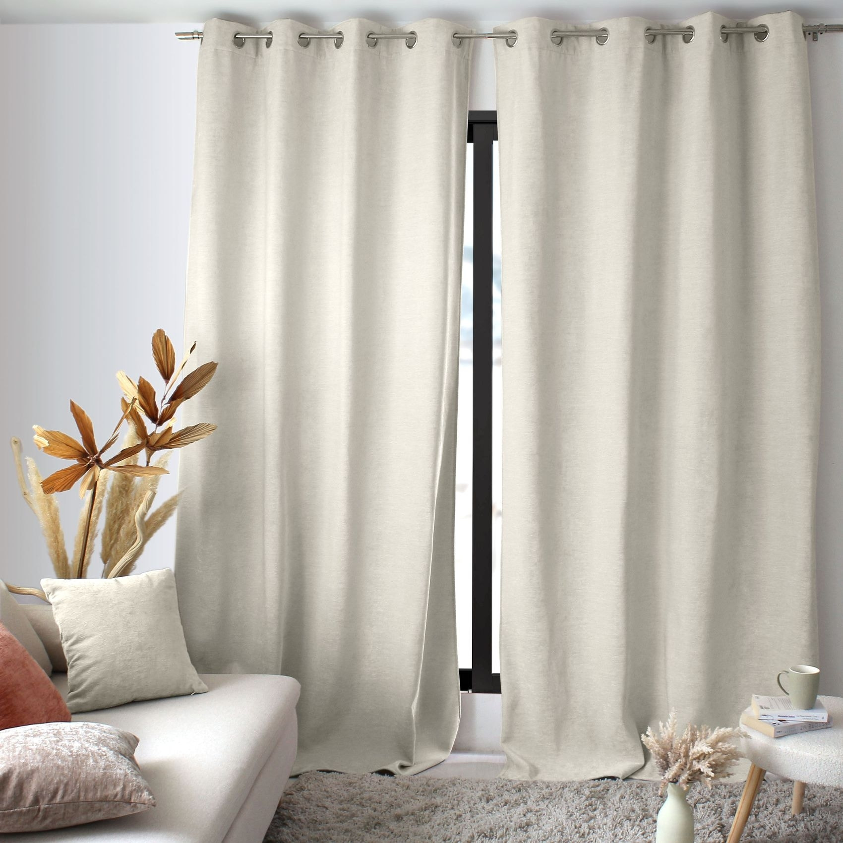 Rideau thermique en velours doublé polaire - Ecru