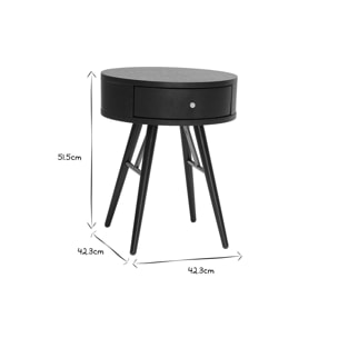 Table de chevet ronde avec tiroir bois et métal noir D41 cm KORAL