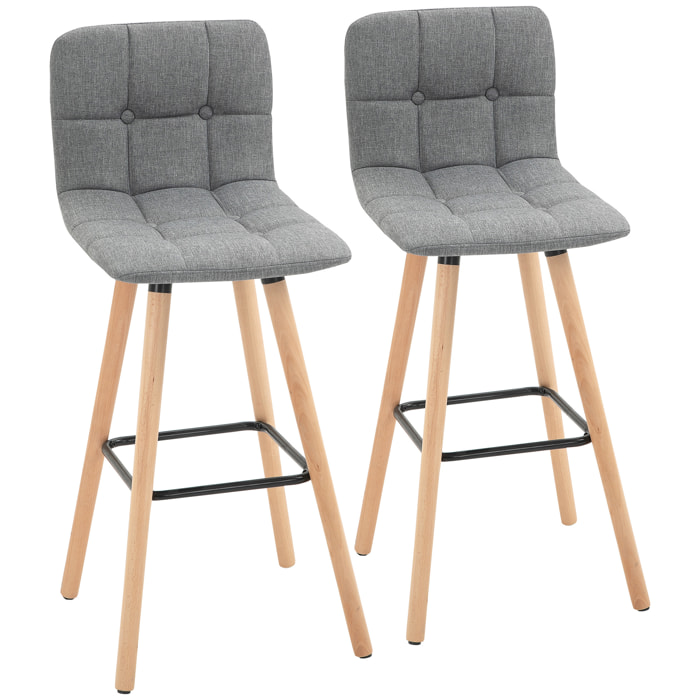 Juego de 2 Taburetes de Bar, Taburetes Altos de Cocina con Respaldo, Reposapiés, Patas de Madera, Estilo Moderno, Sillas Altas para Comedor, Salón, Bistró, Gris