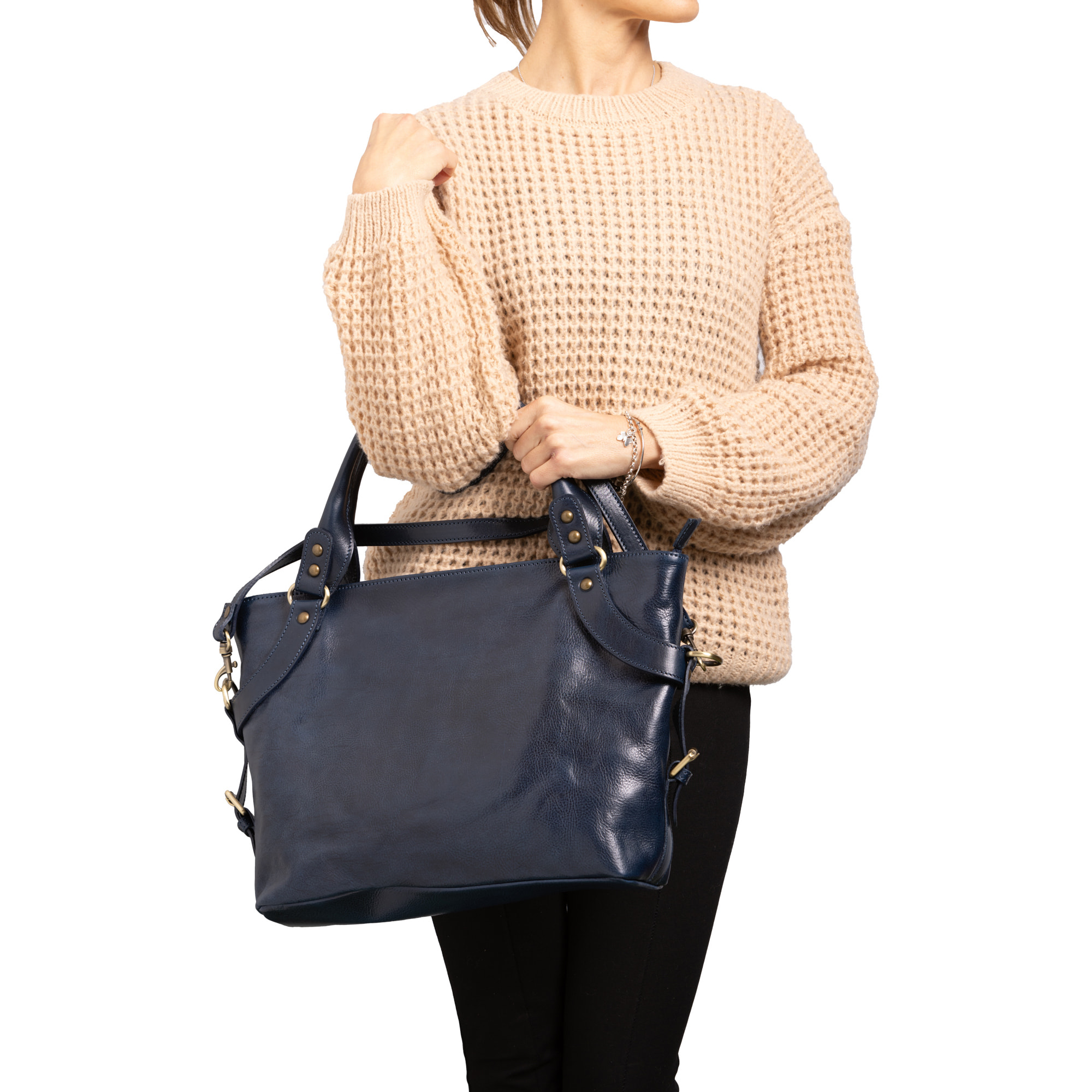 Borsa a mano  da donna In Vera pelle Made in Italy 43x28x12 cm