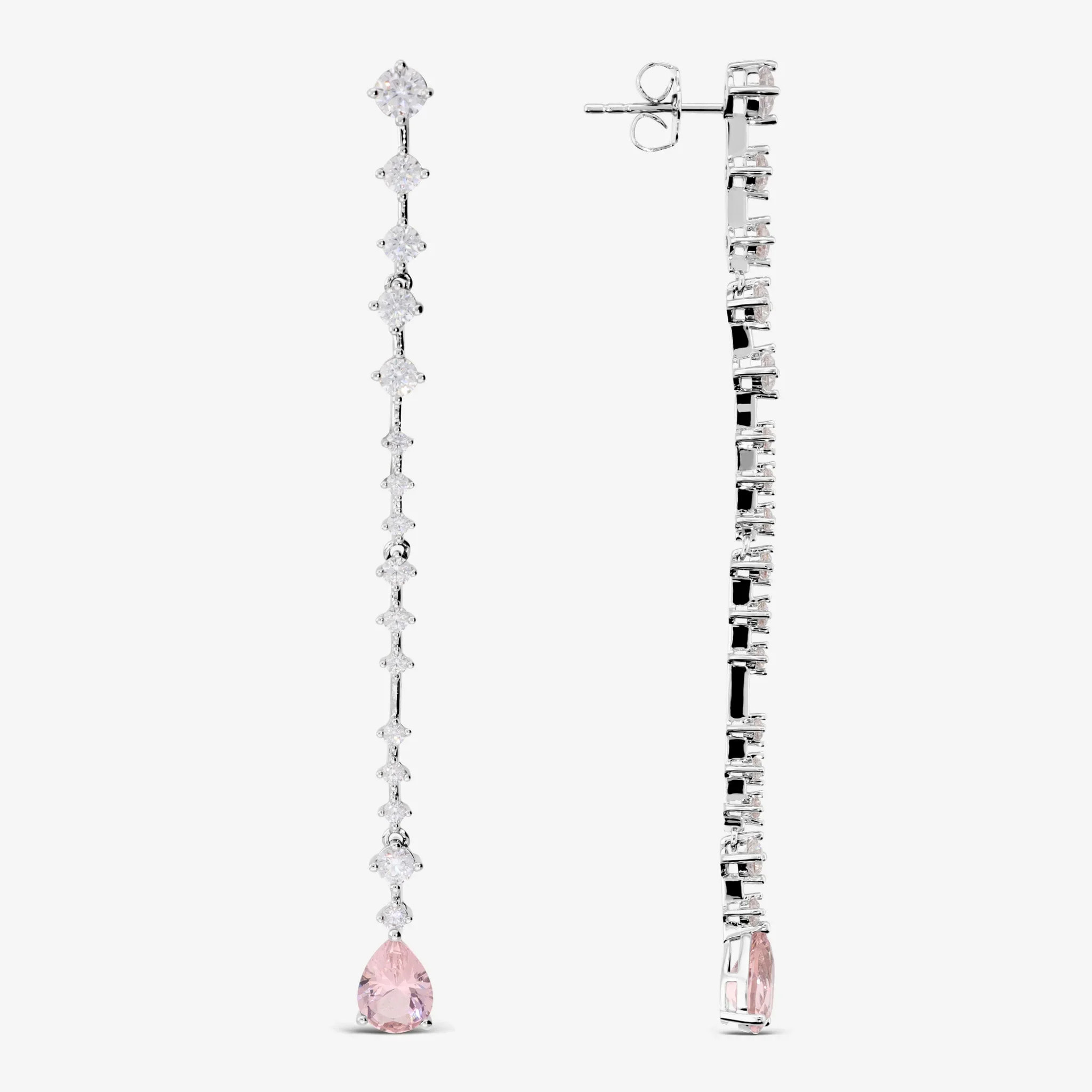 Orecchini Pendenti a Filo con Cubic Zirconia e Drop Rosa